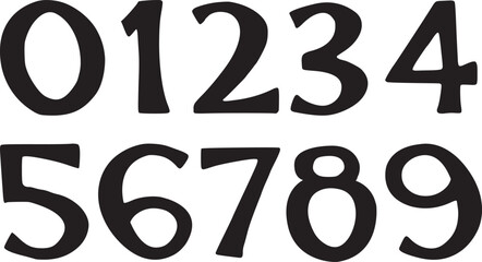 Bold hand-drawn vector numbers 0-9 in artistic style. Perfect for logos, posters, invitations, typography, branding, and creative digital design projects