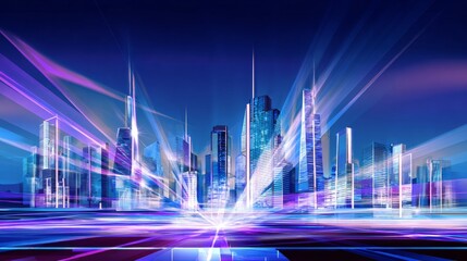Futuristic cityscape with neon skyscrapers and advanced technology in a vibrant energy display