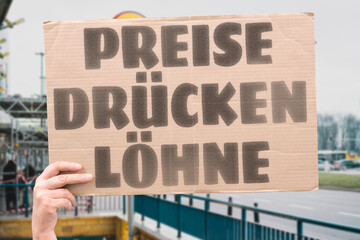 “Preise Drücken Löhne” Everyday costs outpace paychecks, shrinking real life. COSTS. WAGES. INFLATION. PRESSURE. DAILY. REALITY. BUDGET.