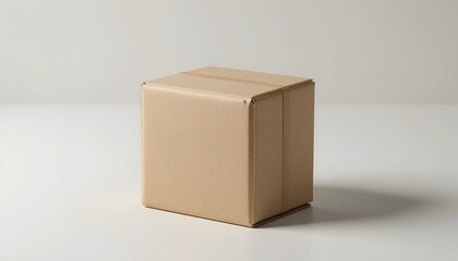 Fototapeta premium Craft box ready for shipping with tape on a white surface, ideal for ecommerce branding mockups and product presentation, logistics, and delivery concepts