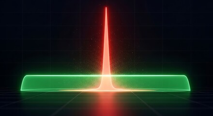Neon green and red waveform graph with glowing particles audio sound