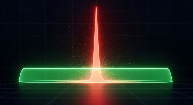Neon green and red waveform graph with glowing particles audio sound - Powered by Adobe