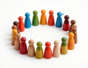 Obraz premium Colorful Wooden Figures in a Circle Representing Diversity and Unity