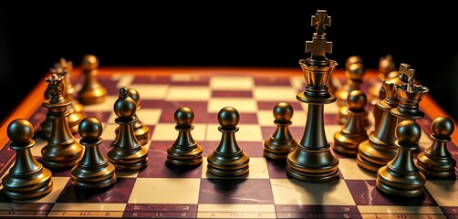 Chessboard with checkmate, victorious king highlighted, endgame, master