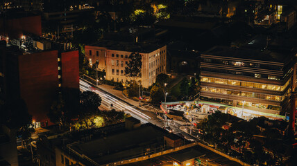 High angle view of city at night