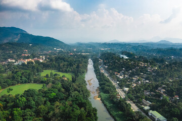 Obraz premium Aerial View Of Royal Botanic Gardens And Mahaweli River In Kandy Sri Lanka