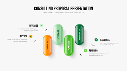 Professional Solution Four Step Diagram Frame Design. Visual Briefing 4 Element Infographic Slideshow Template. Business Launch Presentation Layout Vector Illustration.