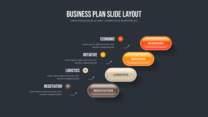 Company Portfolio Presentation Design Vector Illustration. Service Development 4 Option Infographic Slideshow Layout. Marketing Performance Four Step Diagram Frame Template.