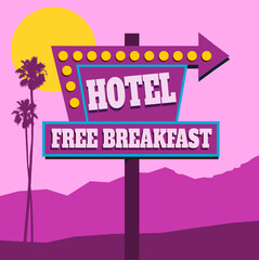 Vintage neon hotel sign with palm trees