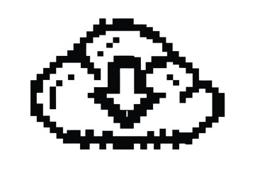 Simple pixel art cloud illustrates downloading data with an arrow pointing downwards