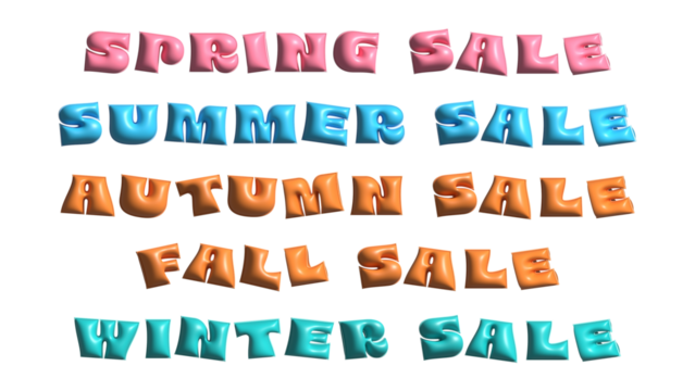 春夏秋冬セール カラフル風船英語文字セット｜SPRING, SUMMER, AUTUMN, WINTER SALE