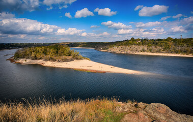 Autumn view of Dnieper river and Baida Island.