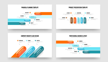 Obraz premium Company Forecast 4 5 3 Step Diagram Slideshow Design Set. Market Campaign Four Five Three Element Infographic Frame Layout Vector Illustration Bundle.