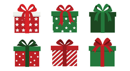 Six Festive Christmas Gift Boxes with Ribbons
