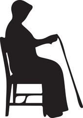 Silhouette of an Elderly Woman Seated in a Chair Holding a Cane a Stark and Evocative Representation of Aging