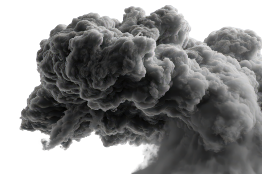 Dense Billowing Gray Smoke Cloud Against Transparent Background Depicting Volcanic Eruption or Explosion