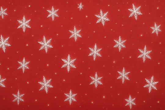 Red background with white snowflakes and small dots, festive winter pattern. - Powered by Adobe