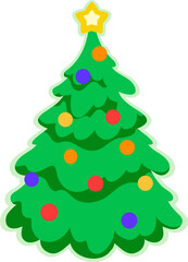 Christmas tree Y2K groovy sticker or symbol. New Year funky label, Xmas festive groovy Y2K vector patch. Happy winter holiday retro 60s 70s tag or vintage sticker with decorated Christmas tree