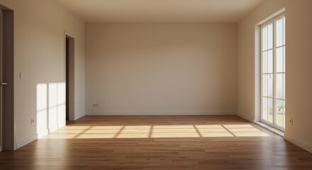 Obraz premium Empty apartment room with hardwood floor and natural light