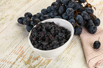 Dry ripe sweet blue raisin