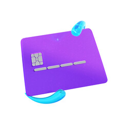 3D Rendered Purple Credit Card with Abstract Water Elements Illustration