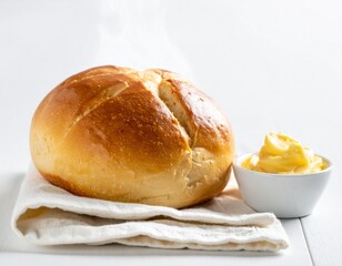 Fresh baked roll with butter, warm and inviting morning meal