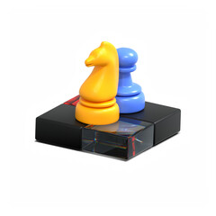 Colorful 3D Chess Pieces Knight and Pawn on Abstract Platform