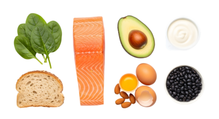 Healthy food ingredients for a balanced diet, isolated on transparent background