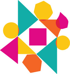 Vibrant geometric design with overlapping shapes on white background