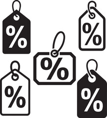 Black Percentage Discount Tags – Minimal Silhouette Sale Labels on White Background