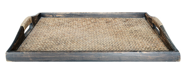 Black wooden and bamboo woven tray