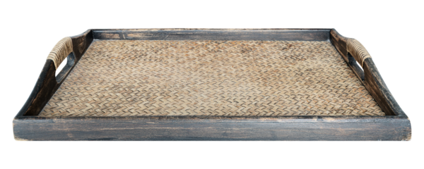 Black wooden and bamboo woven tray