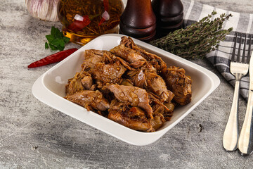 Shredded slow cooked pork meat