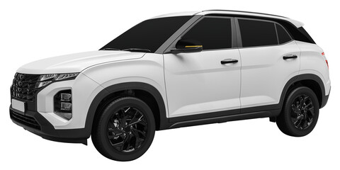 Side view white SUV electric car