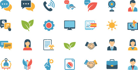 Modern business communication flat vector icons pack for web design