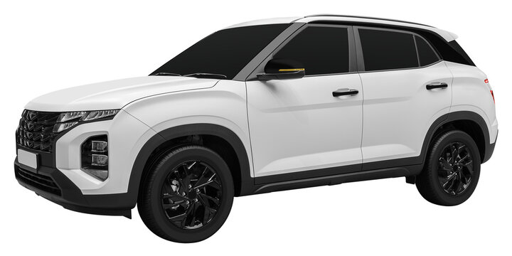 Fototapeta Side view white SUV electric car