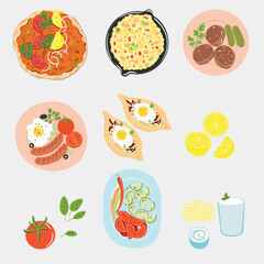 set of turkish food and drinks