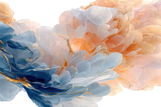 Abstract Floral Composition In Pastel Hues with Transparent Background and Golden Accents