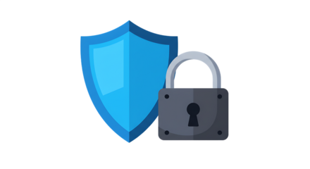 Shield and padlock symbolizing security and protection in a digital landscape with a modern design