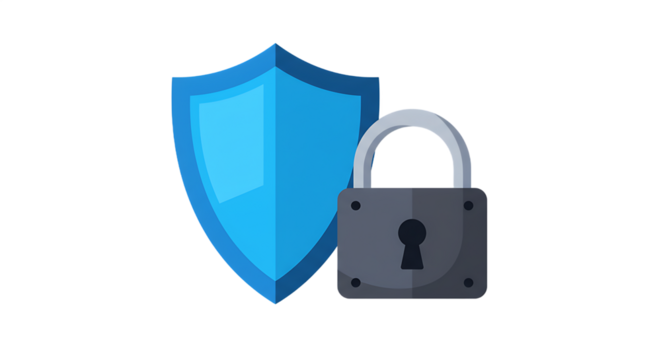 Shield and padlock symbolizing security and protection in a digital landscape with a modern design - Powered by Adobe