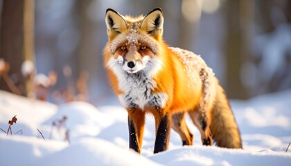 Fototapeta premium Red fox in snowy forest