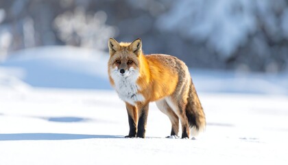Naklejka premium Red fox in snowy landscape