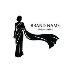 A logo vector art of silhouette of a woman wearing a traditional indian saree, , with space for brand name and tagline