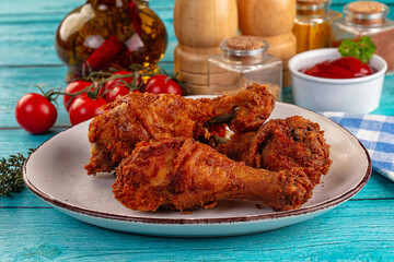 Crispy fried chicken drumsticks leg