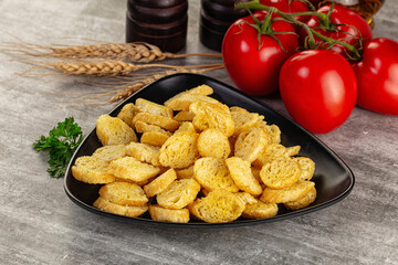 Crunchy croutons heap - roasted bread