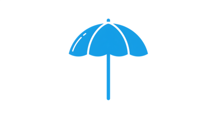 Bright blue beach umbrella standing alone on a sandy shore with ocean waves gently lapping nearby