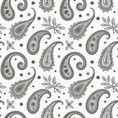 White Background Monochrome Paisley Pattern Intricate Leaves  