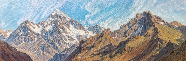 Majestic snow-capped mountains under a clear blue sky captured during a sunny day in the high alpine region