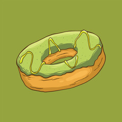 Matcha or Green Tea Glazed Donut Vector Illustration