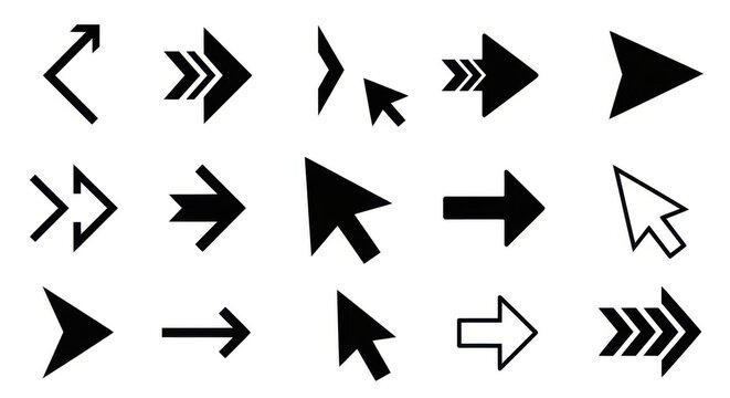 Collection of diverse black arrows, symbol of direction and navigation
